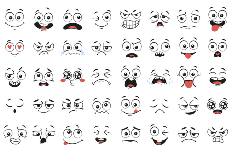 cartoon-faces-expressive-eyes-and-mouth-smiling-crying-and-surprise