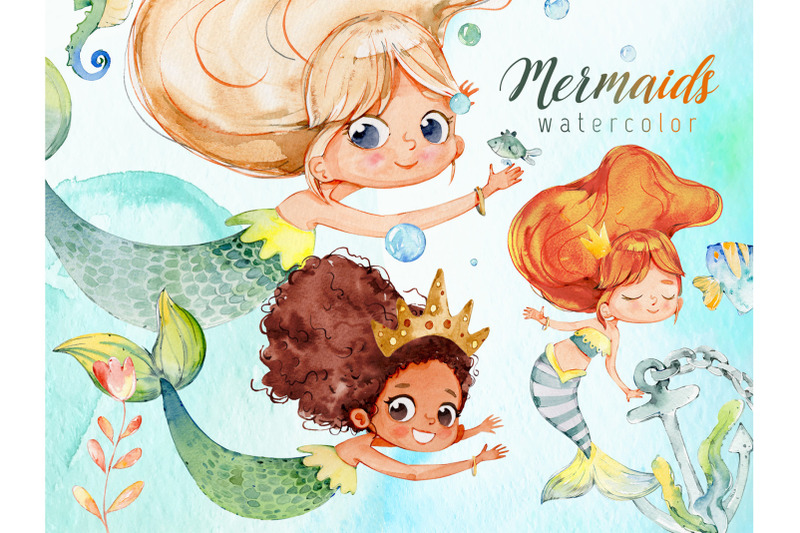 watercolor-mermaids