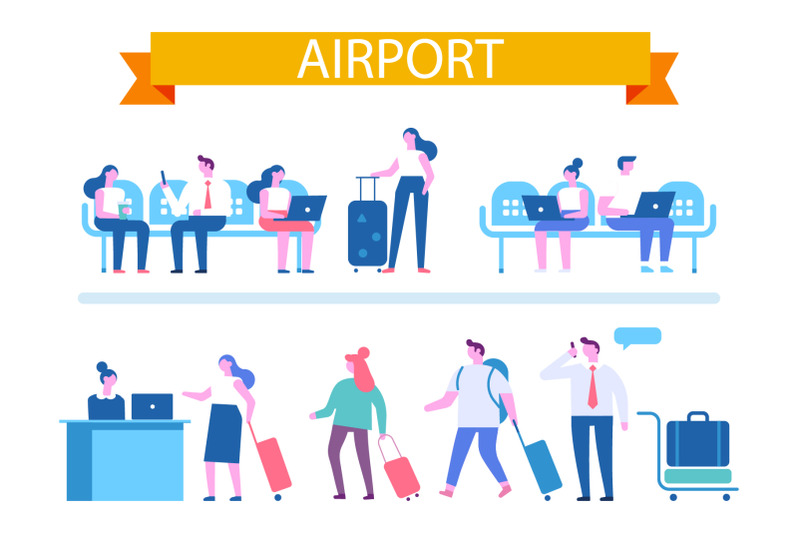 airport-terminal-flat-vector-set