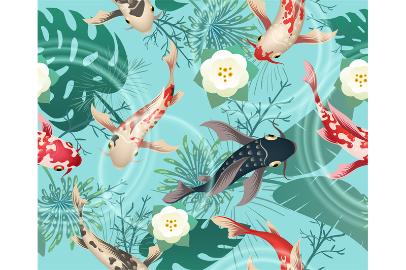 japanese-koi-fishes-tropical-pattern