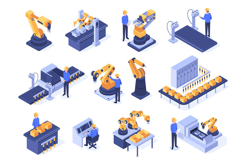 isometric-industrial-robots-assembly-line-machines-robotic-arms-with