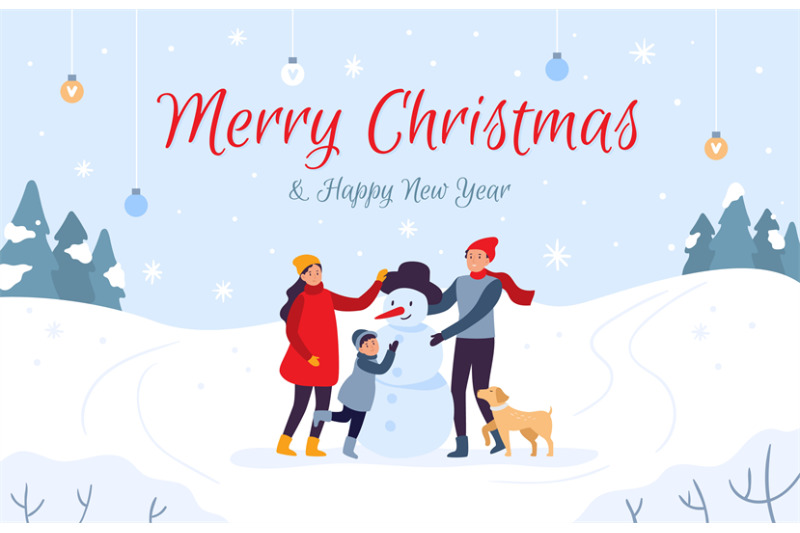 family-making-snowman-holiday-card-merry-christmas-and-happy-new-year