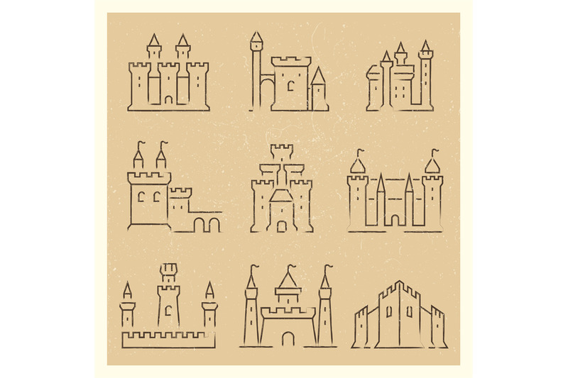 set-of-medieval-castles-line-icos