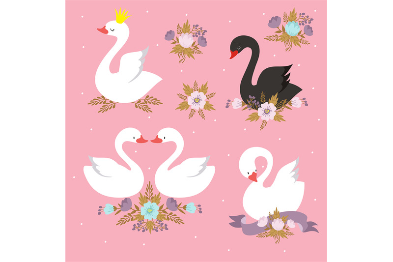 beautiful-white-princess-swan-with-crown-cartoon-goose-duck-bird-vec