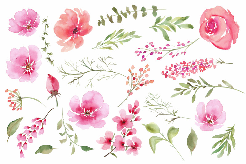 watercolour-pink-flowers-and-greenery-wedding-clipart