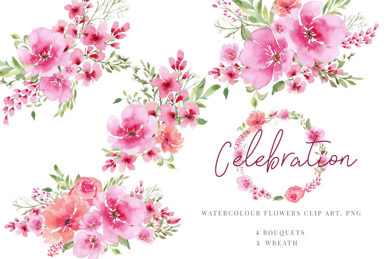 watercolour-clipart-pink-flowers-and-greenery-bouquets