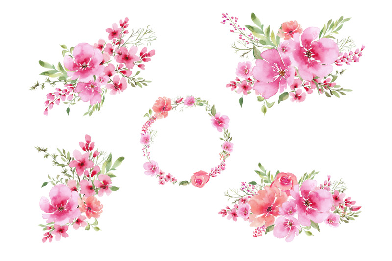 watercolour-clipart-pink-flowers-and-greenery-bouquets