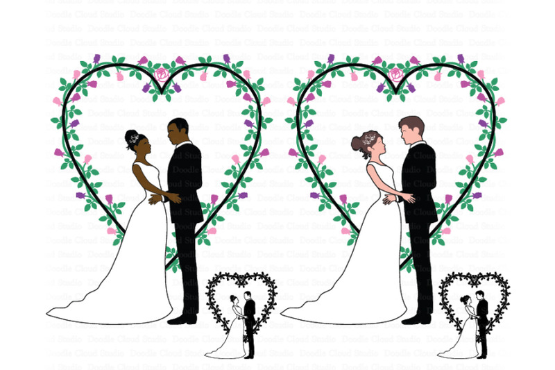 Download Wedding Couples SVG, Bride and Groom SVG, Wedding Heart Clipart. By Doodle Cloud Studio ...