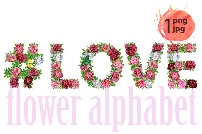 hashtag-sign-with-word-love-of-watercolor-flowers-for-decoration