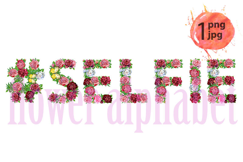 hashtag-sign-with-word-selfie-of-watercolor-flowers-for-decoration