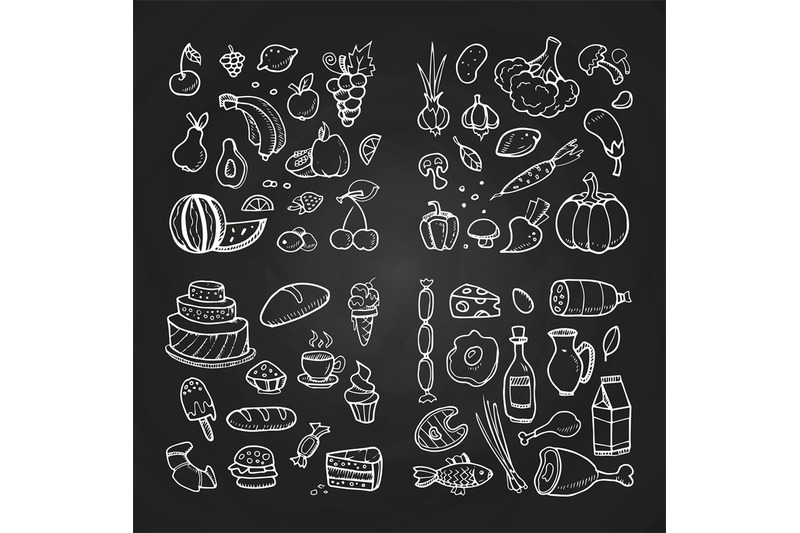 hand-drawn-healhty-and-fast-food-doodle-vegetables-fruits-desserts