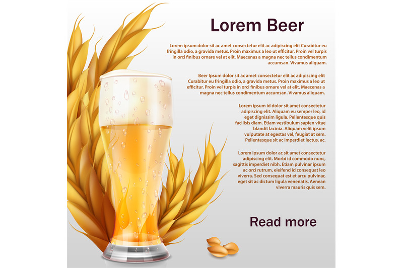 realistic-beer-glass-with-ears-of-cereals-vector-background-template