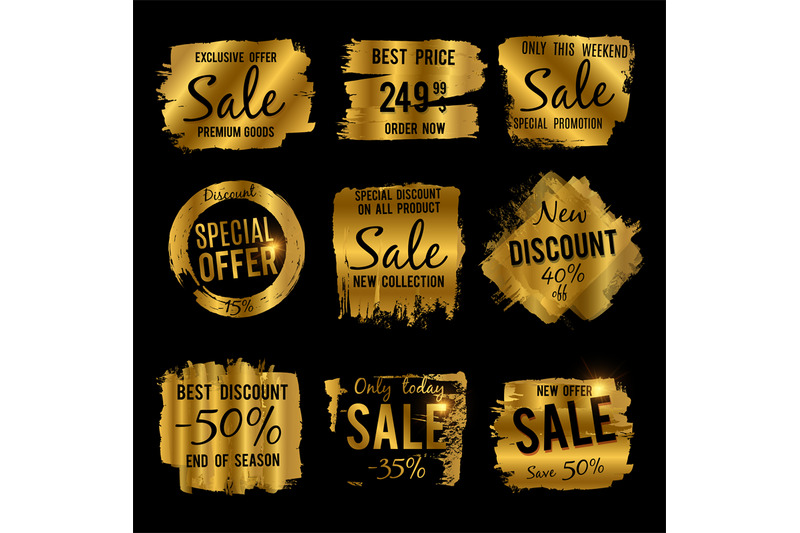 golden-discount-and-price-tag-sale-banners-with-grunge-brushed-frames