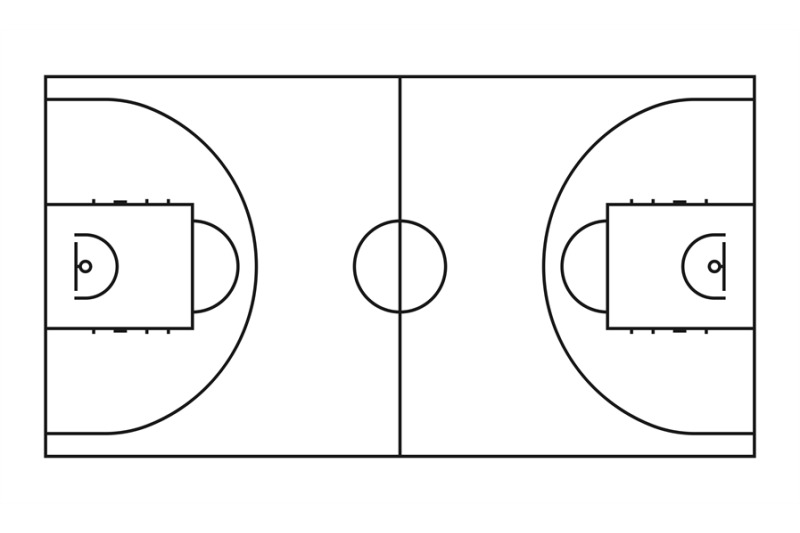 Basketball court line vector background. Outline basketball sports fie ...