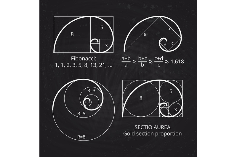 scheme-of-golden-ratio-section-fibonacci-spiral-on-blackboard-vector