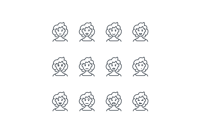 woman-face-with-different-expressions-line-icons-female-profile-outli