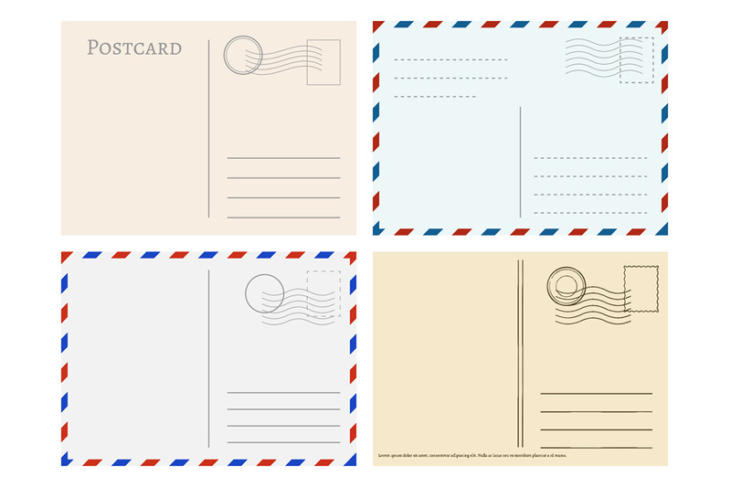 travel-postcard-templates-greetings-post-cards-backside-vector-set