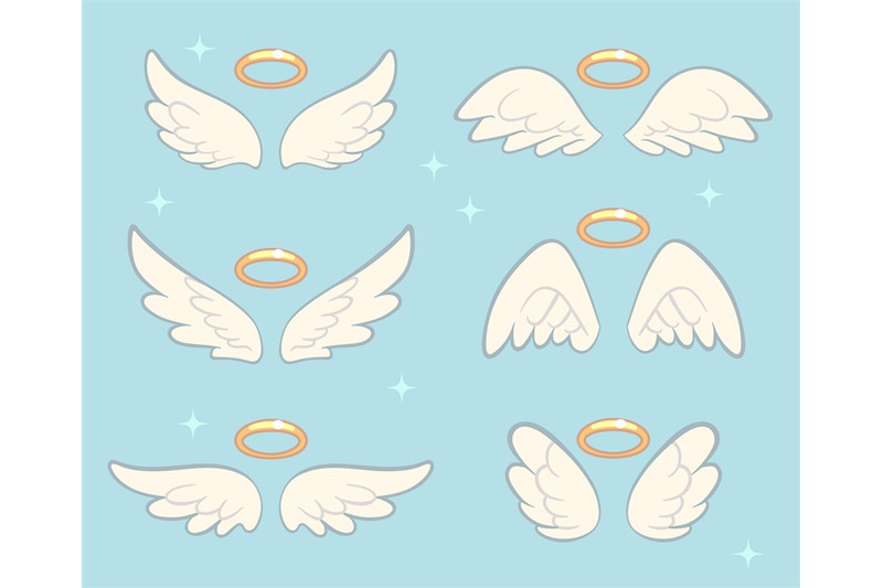 flying-angel-wings-with-gold-nimbus-angelic-wing-cartoon-vector-set