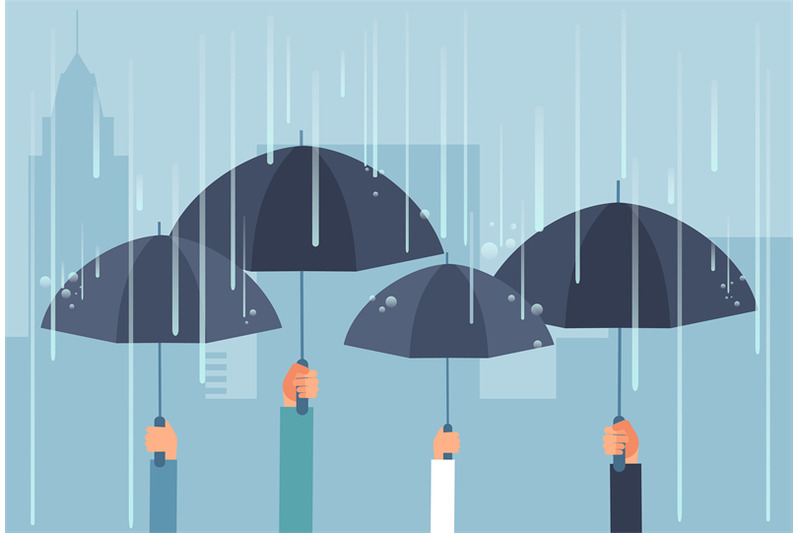 hands-holding-umbrellas-while-thunderstorm-vector-safe-cartoon-busine