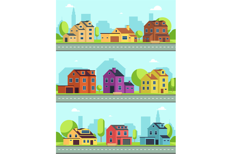 city-street-with-buildings-suburban-road-and-houses-cottages-vector