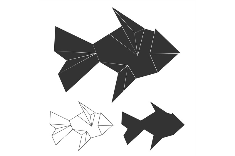 polygonal-line-and-silhouette-fish-vector-logo-set