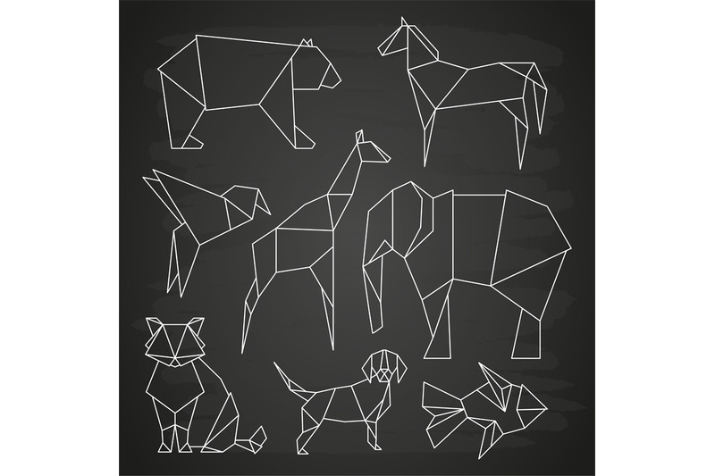 white-line-vector-polygonal-wild-animals-fish-and-bird-on-blackboard
