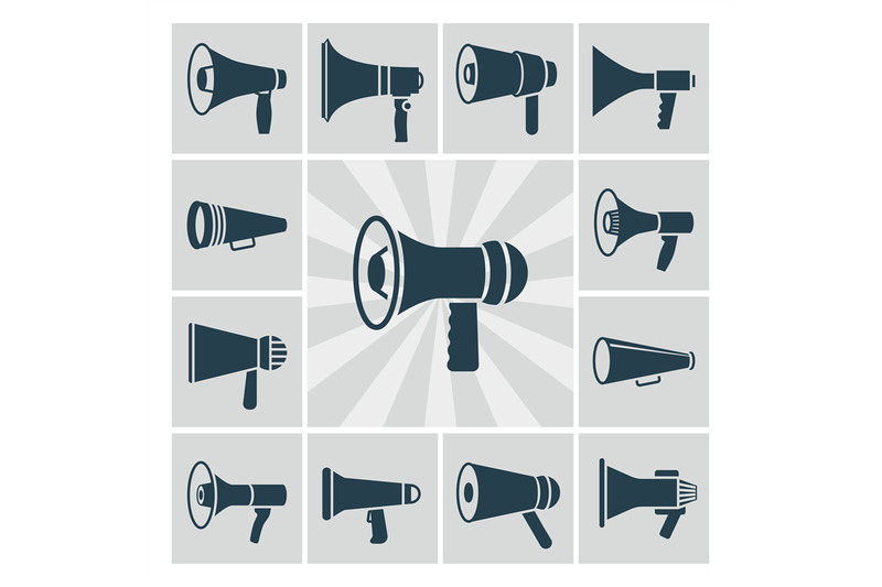 vector-speaker-icons-set-flat-megaphone-silhouettes-collection