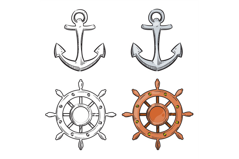 cartoon-character-anchor-and-sea-wheel-isolated-on-white-background