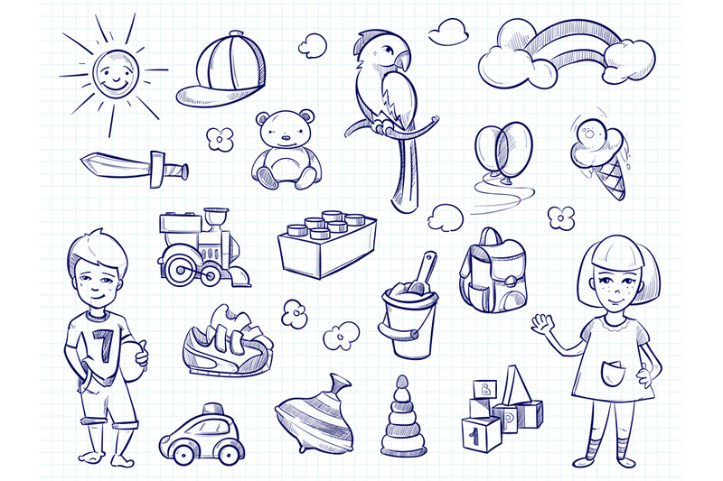sketch-of-kids-dreams-hand-drawn-girl-boy-toys