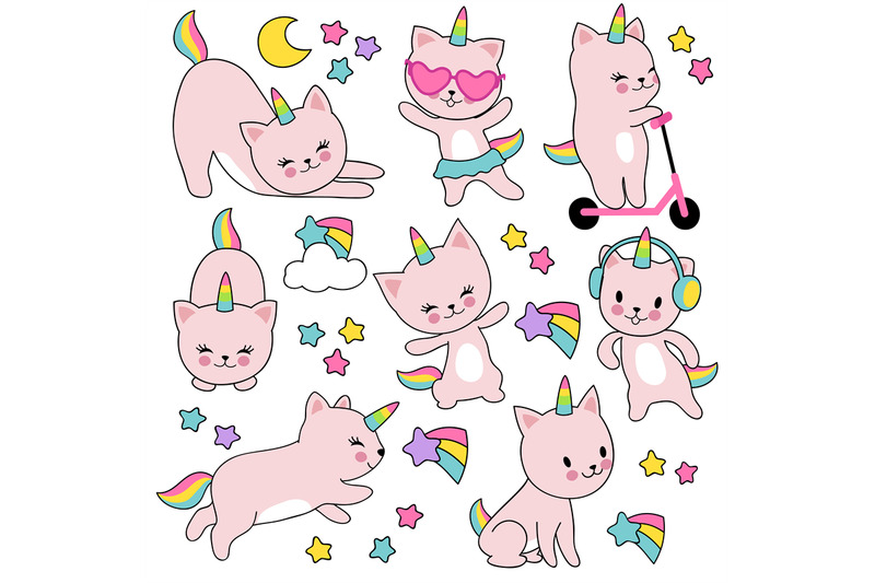 cartoon-cute-white-cat-unicorns-funny-caticorn-kittens-vector-set