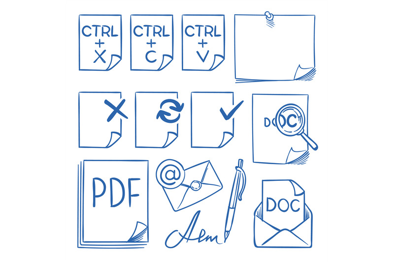doodle-office-paper-vector-icons-with-function-symbols-update-paste