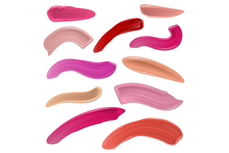 red-and-pink-lipstick-smears-beauty-makeup-lip-cream-strokes-vector-s