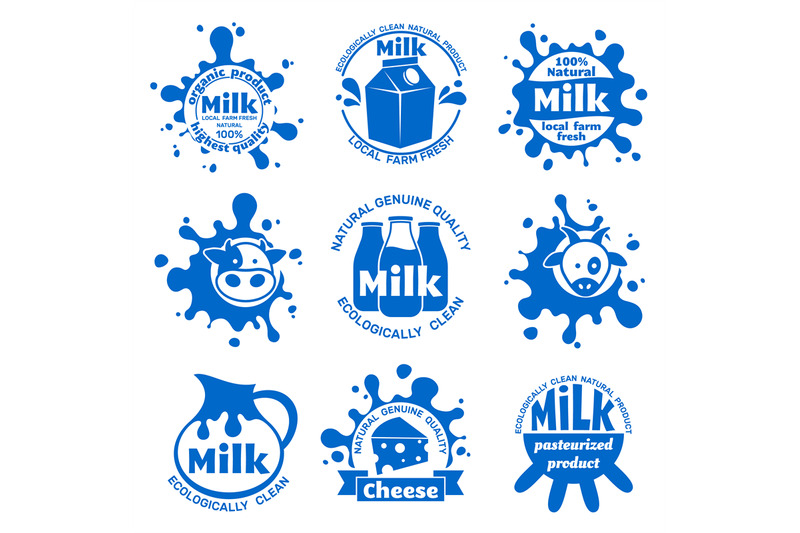 fresh-farm-cow-milk-labels-healthy-dairy-blue-vector-emblems-for-food