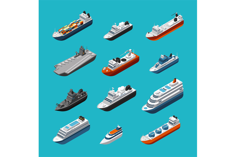 passenger-and-cargo-ships-sailing-boats-yachts-and-vessels-isometric