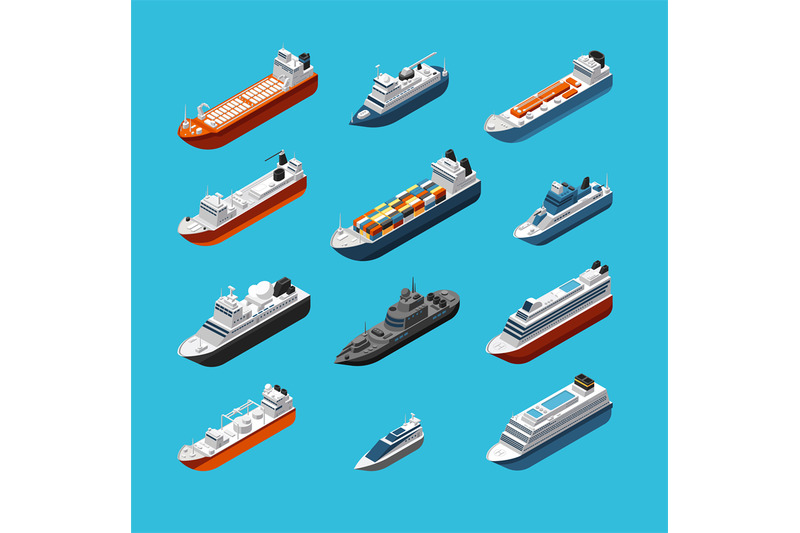 isometric-3d-military-and-passenger-ships-boat-and-yacht-vector-sea-t