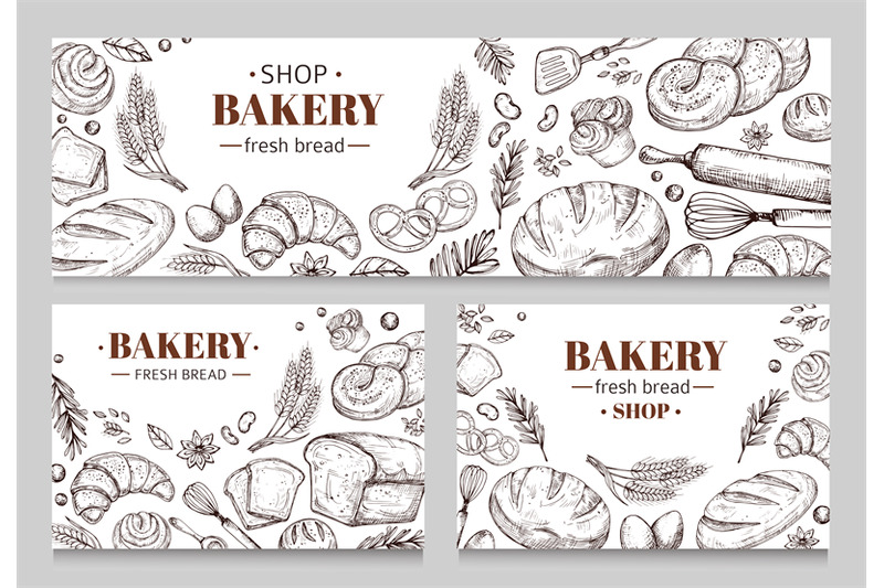 vintage-bakery-banners-with-sketched-bread-vector-set