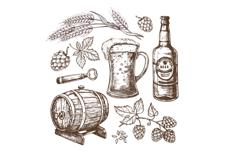 hand-drawn-beer-mug-barrel-wheat-and-malts-ears-hops-isolated-vect