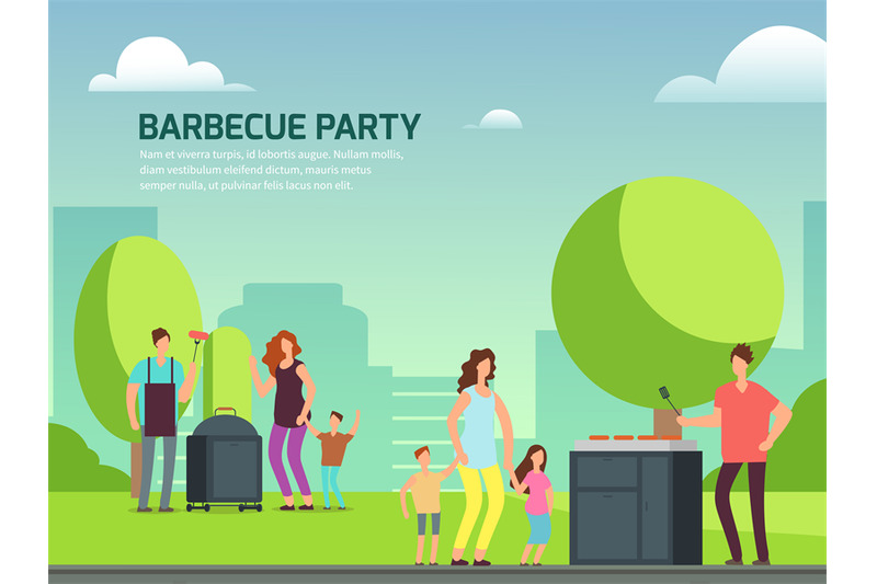 barbeque-party-design-cartoon-character-families-in-park