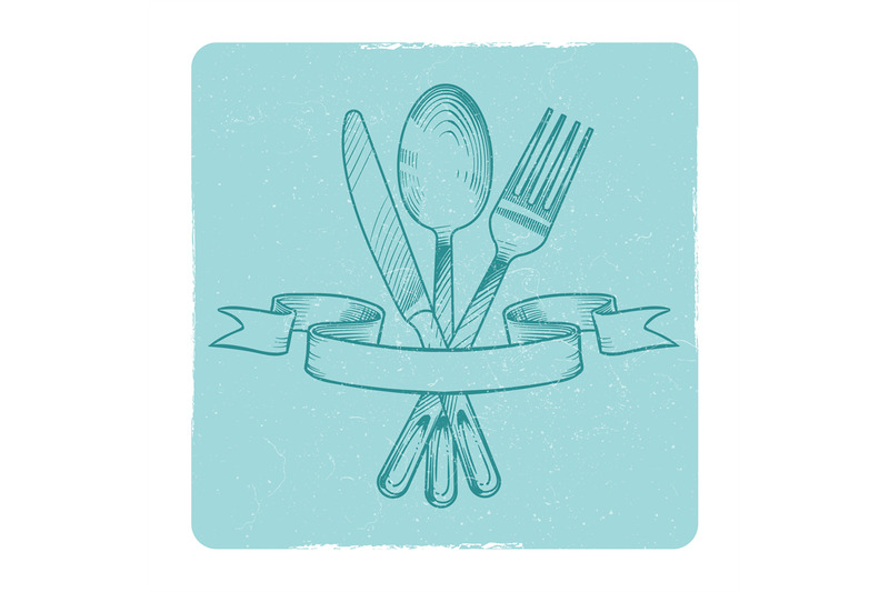 hand-drawn-knife-spoon-and-fork-in-retro-banner-ribbons