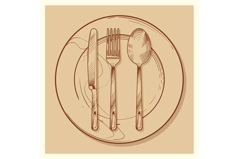 hand-sketched-vintage-cutlery-and-plate-vector-illustration