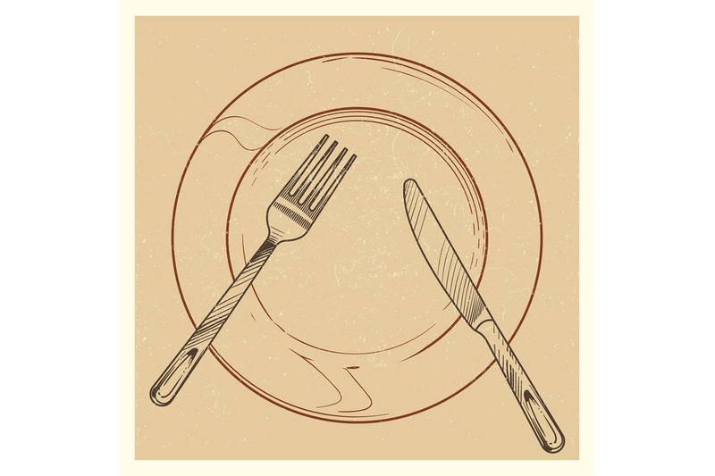 vintage-poster-with-knife-fork-plate