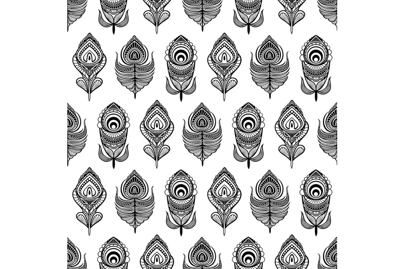 black-and-white-mandala-feathers-seamless-pattern-for-print