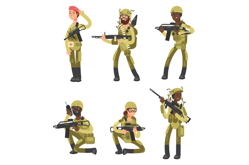 military-man-and-woman-cartoon-characters-isolated-on-white-background