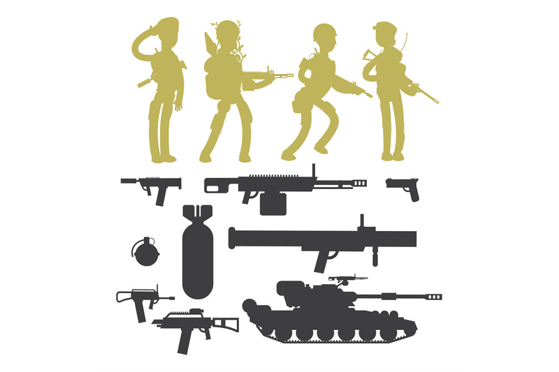 silhouettes-of-military-soldiers-ammunition-guns-and-weapons-isolate