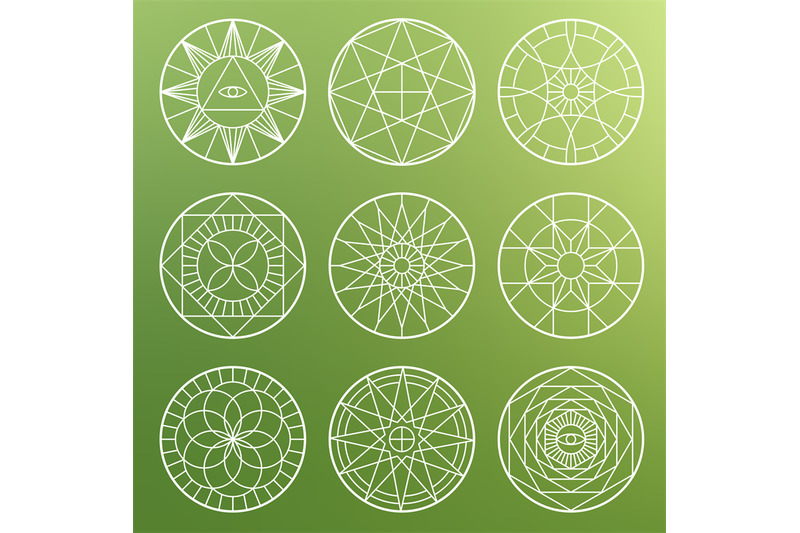 white-esoteric-geometric-pentagrams-spiritual-sacred-mystical-vector