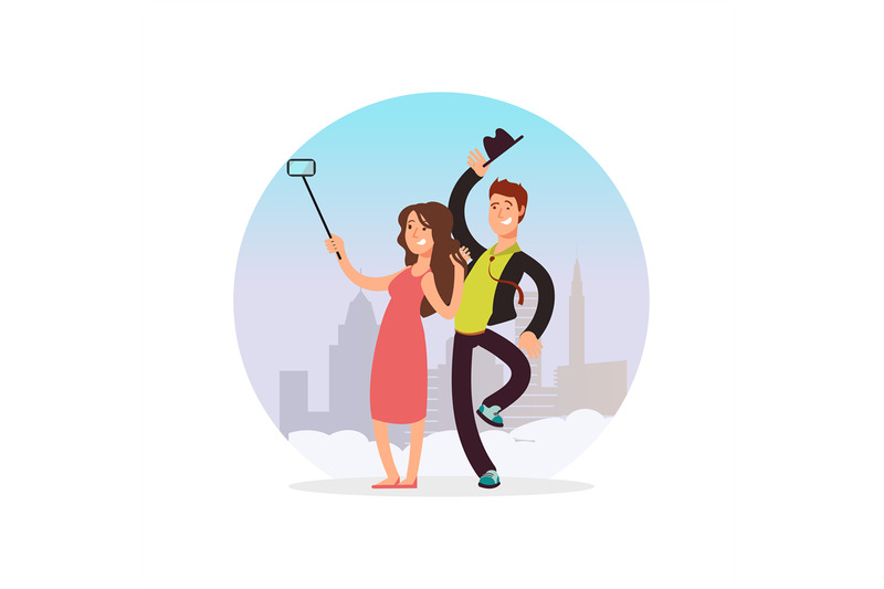 happy-couple-making-selfie-cartoon-character-man-and-woman-making-pho