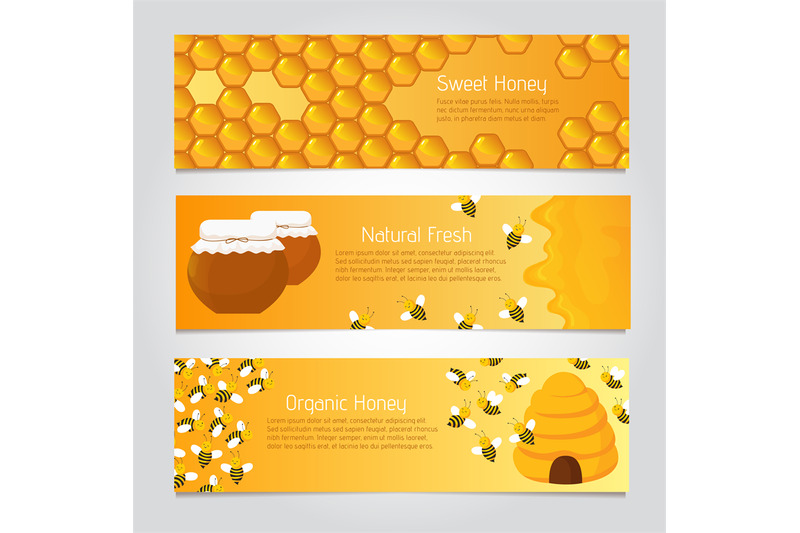 honey-banners-cute-cartoon-honeybees-with-beehive-vector-set
