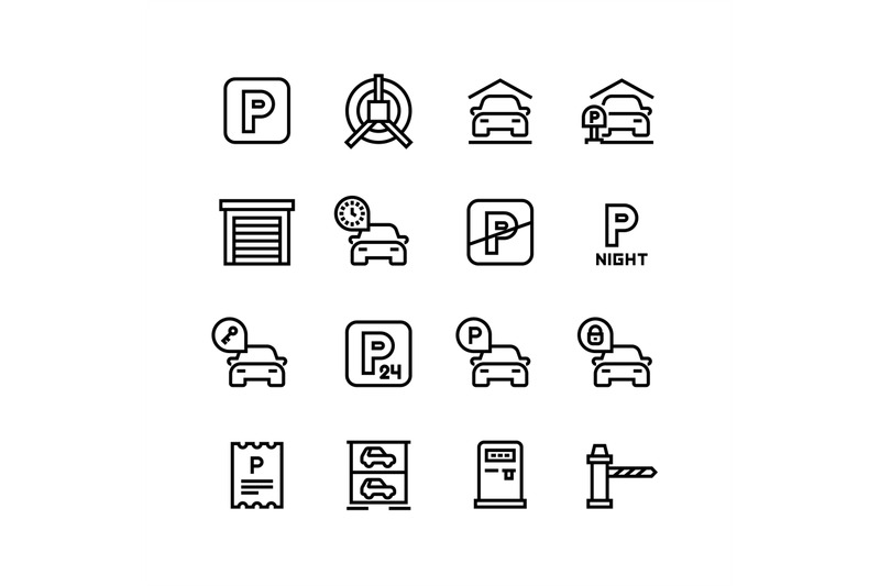 parking-icons-car-garage-and-parking-line-vector-symbols