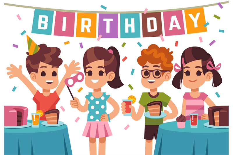 children-birthday-party-kids-celebrating-anniversary-vector-birthday