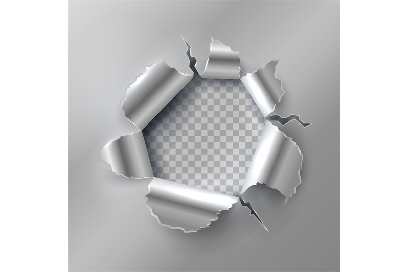 bullet-hole-in-metal-opening-with-ripped-steel-edges-vector-illustra